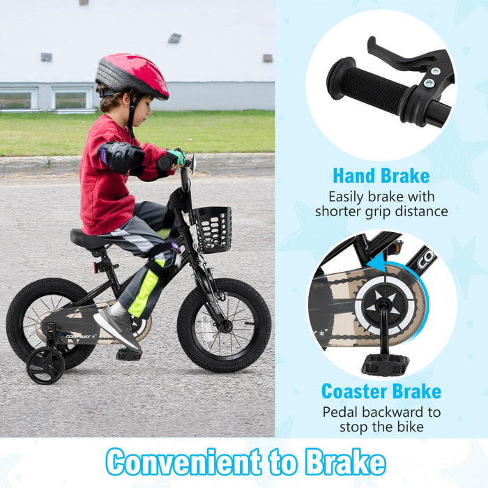 Costway 14\" Kid's Bike With Training Wheels Adjustable Handlebar & Seat Handbrake Black