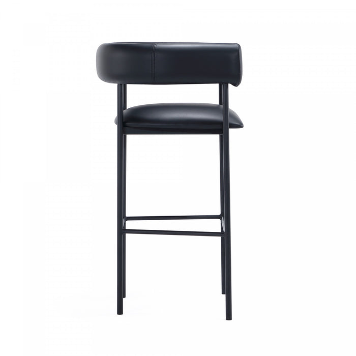 Onda Contemporary Vegan Leather Metal Upholstered Barstool in Black