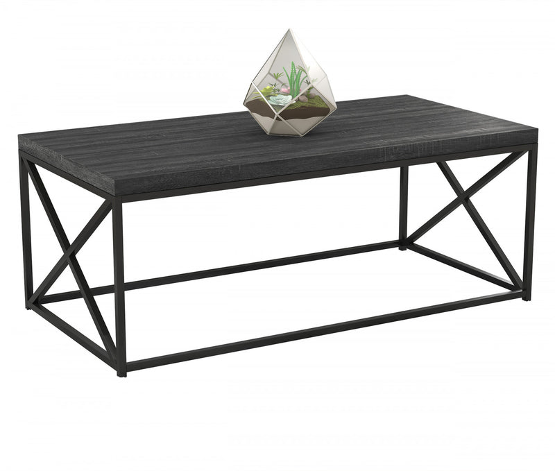 44\" Coffee Table Dark Grey Wood With Black Metal