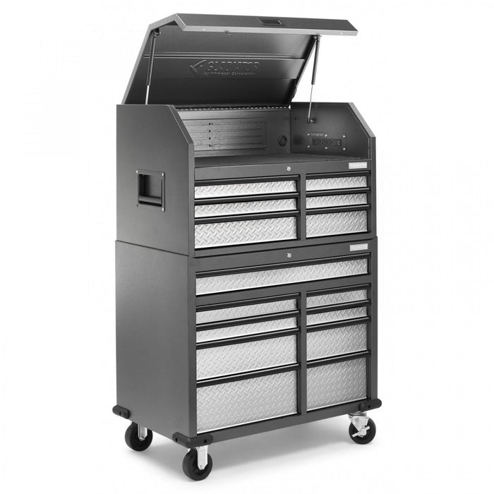 Gladiator Premier 41\" 15-Drawer Mobile Tool Chest Combo - Silver Tread