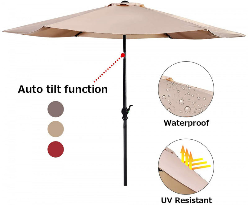 Costway 9ft Patio Umbrella Outdoor W/ 50 LBS Round Umbrella Stand W/ Wheels