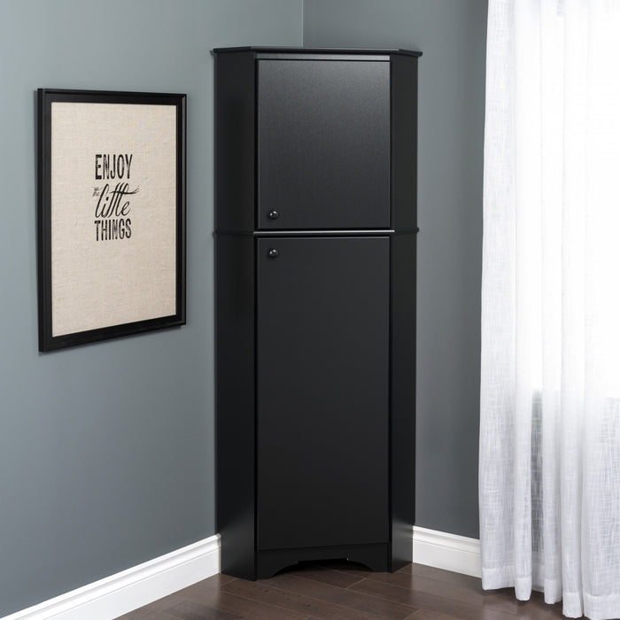 Elite Tall 2-Door Corner Storage Cabinet - Black