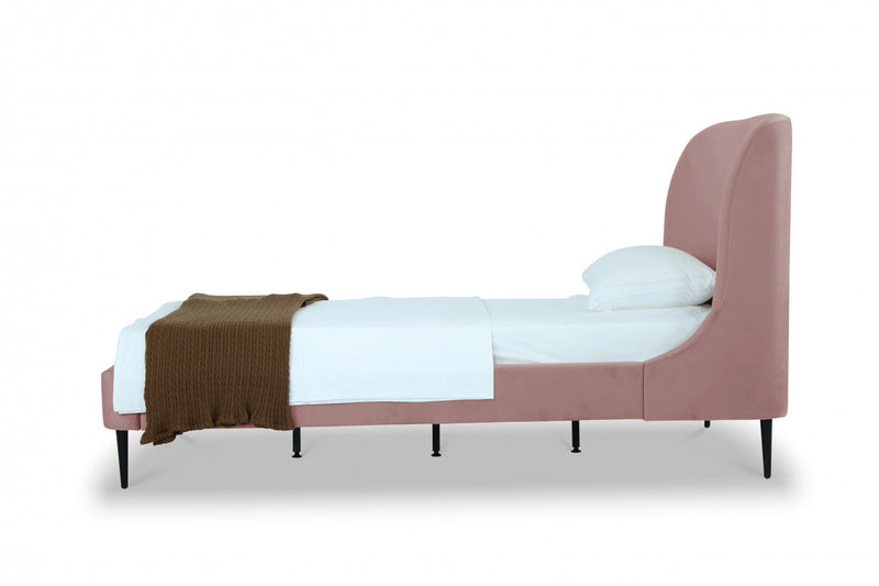 Heather Mid-Century Modern Velvet Upholstered Twin Bed in Blush and Black