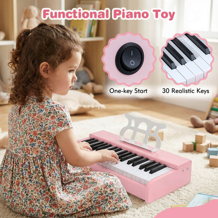 Costway 30 Keys Kids Piano Keyboard with Removable Music Stand, One-key Start Function Pink