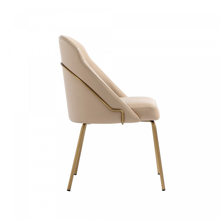 Gracie Modern Vegan Leather Metal Dining Chair in Tan and Gold - Set of 2