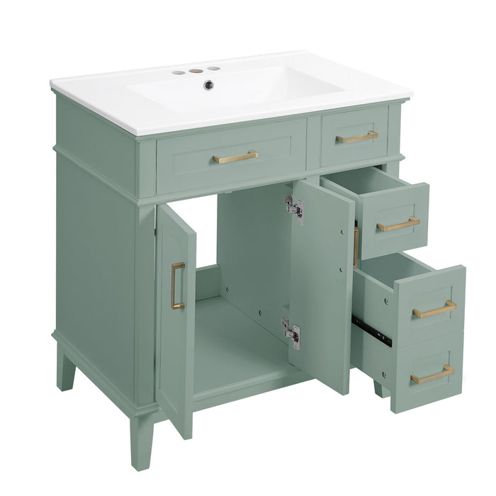 Savannah 30 Inch Bathroom Vanity with Ceramic Sink and Spacious Storage Cabinet, Light Green