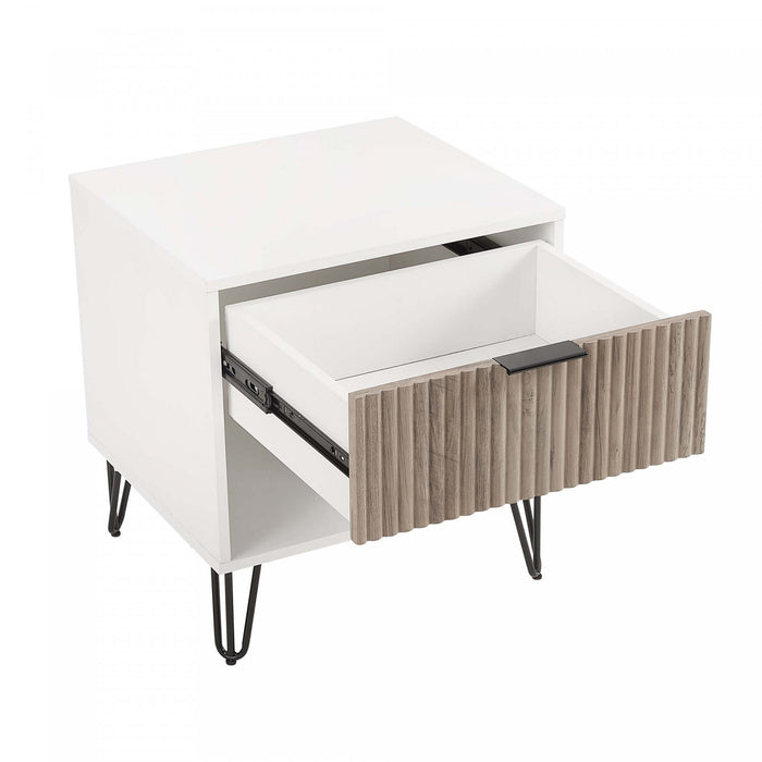 Dumbo Modern 20\" Fluted Nightstand in Rustic Gray and White (1-Drawer)