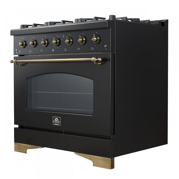 Forno Antico 36\" Freestanding Gas Range, Black, Convection Oven- FFSGS6219-36BLK