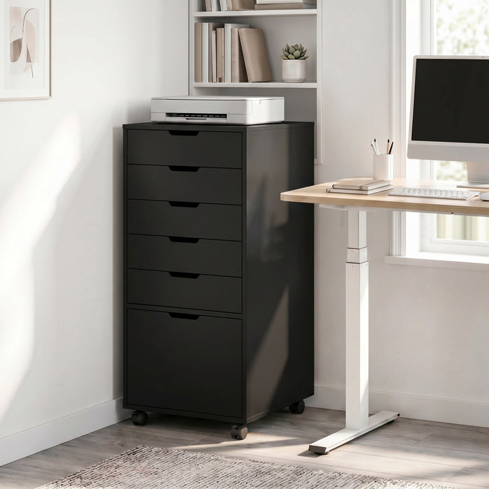 HOMCOM 6 Drawer Vertical File Cabinet with Lockable Wheels, Black