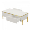 Lustra 39.4 Inch Modern High-Gloss Coffee Table with Dual Drawers and Gold Accents, White | Lustra Table Basse Moderne Haute Brillance 39.4 po avec Double Tiroirs et Accents Dores, Blanc