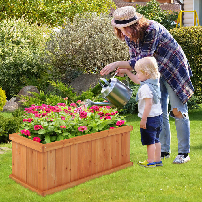 Costway Raised Garden Bed Fir Wood Rectangle Planter Box With Drainage Holes Orange