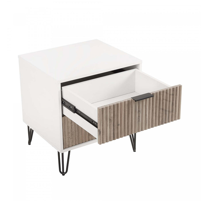 Dumbo Modern 20\" Fluted Nightstand in Rustic Gray and White (2-Drawer)