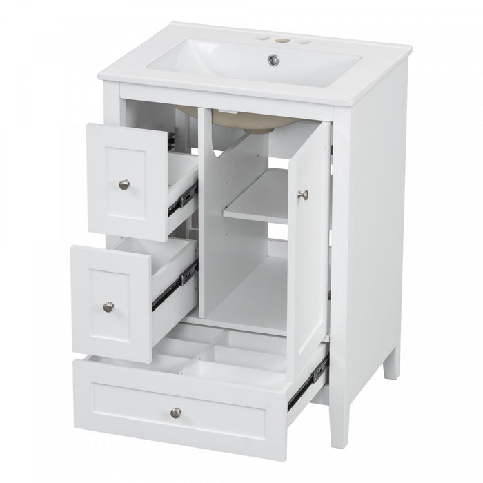 Mia 24\" Bathroom Vanity with Ceramic Sink and Multi-Drawer Storage, White