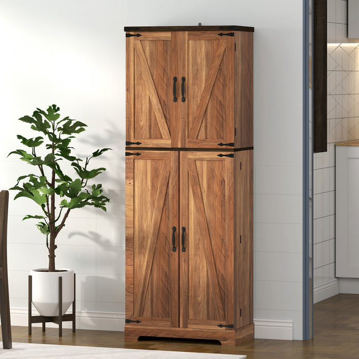 HOMCOM 64\" Kitchen Pantry Storage Cabinet with Adjustable Shelves, Brown