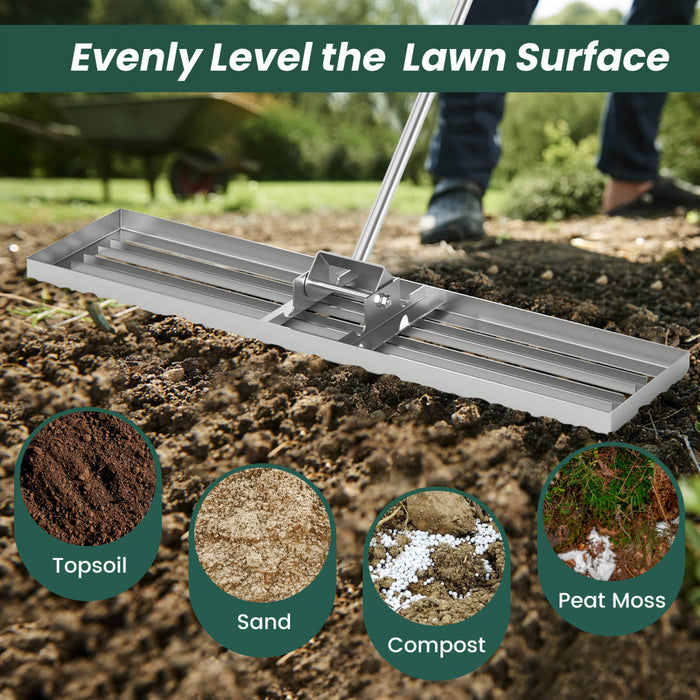 Costway Lawn Leveling Rake 42\" X 10\" Heavy Duty Level Lawn Tool For Garden Backyard/lawn Silver