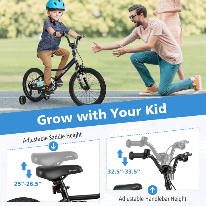 Costway 18\" Kids Training Bike With Removable Training Wheels Pneumatic Tires Black