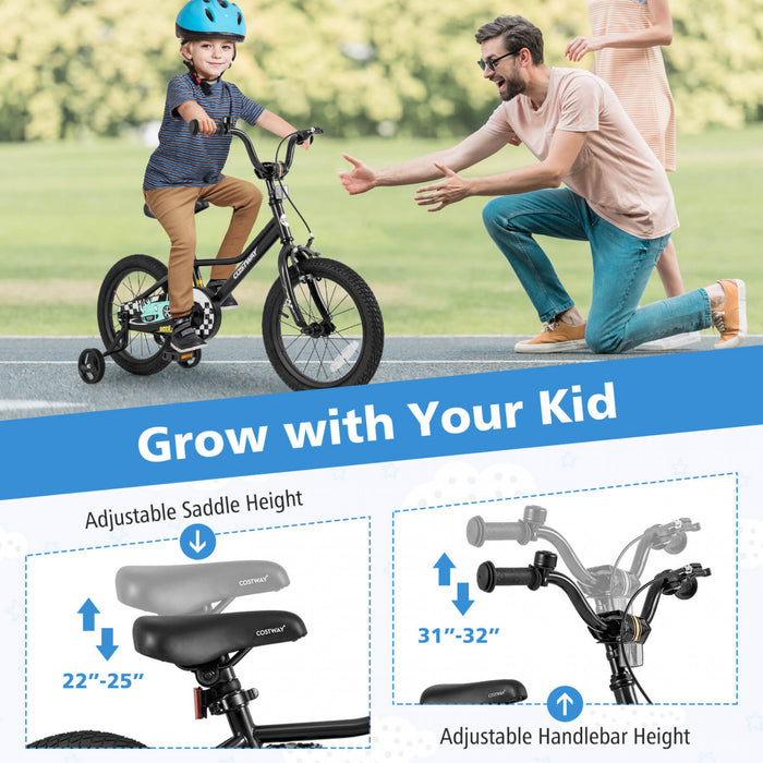 Costway 16\" Kids Training Bike With Removable Training Wheels Pneumatic Tires Black