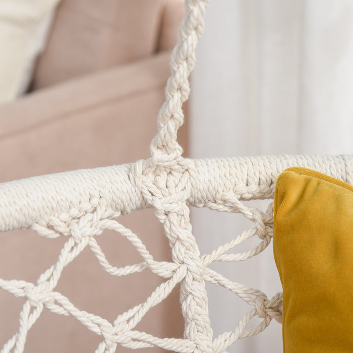 Outsunny Hanging Hammock Chair, Cotton Rope Porch Hammock Swing With Metal Frame And Cushion, Large Macrame Seat For Patio, Garden, Bedroom, Living Room, Cream White