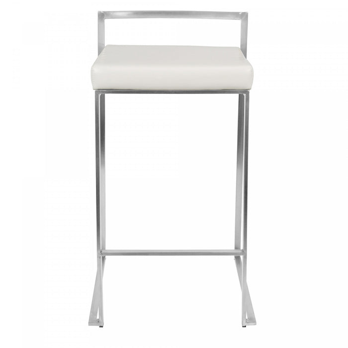 LumiSource Fuji White Faux Leather Contemporary Stackable Counter-Height Stool - Set of 2