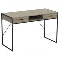 48” Computer Desk With 2 Drawers and 1 Shelf - Dark Taupe With Black Metal Base 