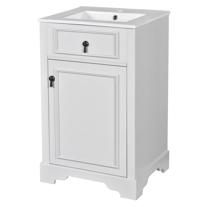 Mason 20 Inch Compact Modern Bathroom Vanity with Ceramic Sink, White