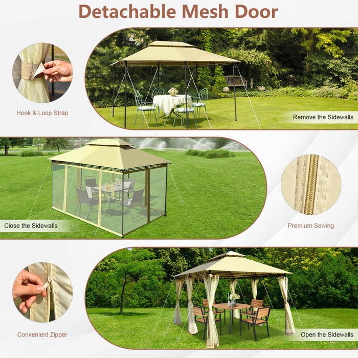 2-tier 10'x13' Steel Gazebo Canopy Tent Shelter Patio Garden Outdoor Netting Beige