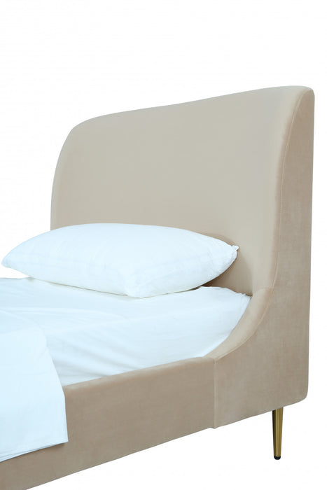 Heather Mid-Century Modern Velvet Upholstered Twin Bed in Gold and Tan