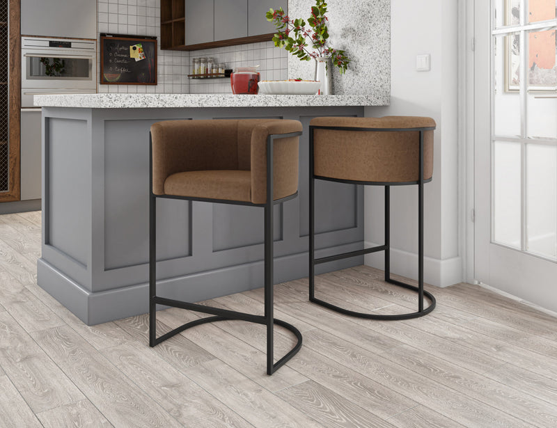 Cosmopolitan Mid-Century Modern Metal Upholstered Counter Stool in Chestnut