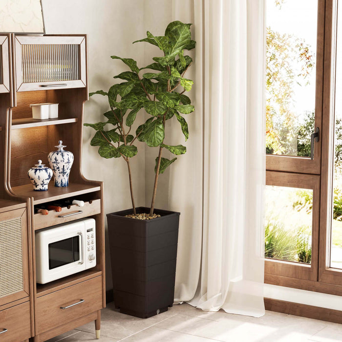 Costway 23\" Tall Planter Set Of 2 For Indoor/ Outdoor Use Large Self-watering Plant Pot Brown