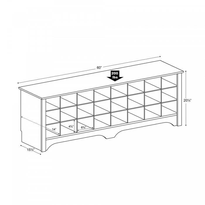 Twenty-Four Pair Shoe Storage Cubby Bench - White
