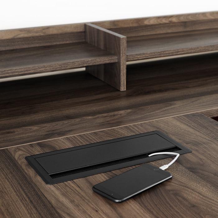 Helsy L-Shaped Desk with Power Bar and Removable Hutch Natural Walnut - South Shore