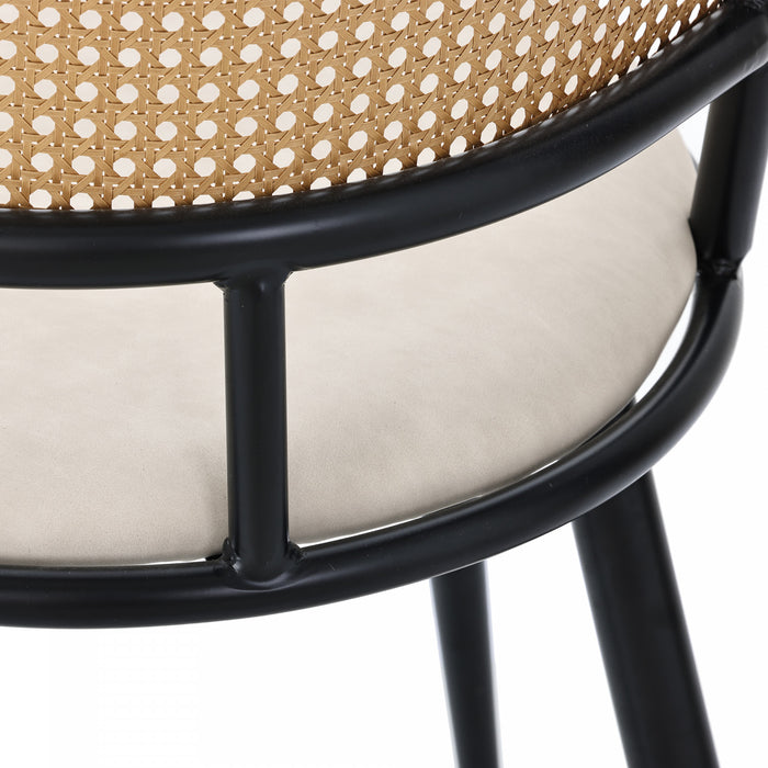 Oliver Modern Dining Chairs with PU Upholstered and PE Rattan Backrest Set of 6,Black