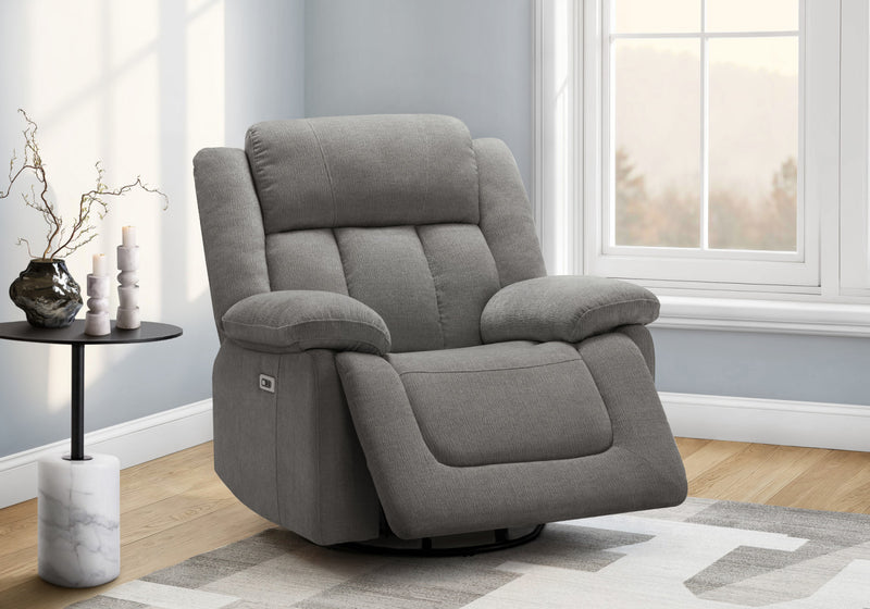 Power Reclining Chair, 39\" Wide, Glider, Swivel, Usb Ports Included, Light Grey Fabric Recliner