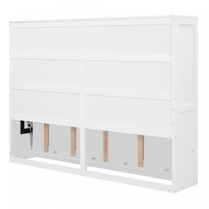 Evelyn Space-Saving Murphy Wall Bed with Foldable Cabinet Design,Queen Size,White Queen Bed