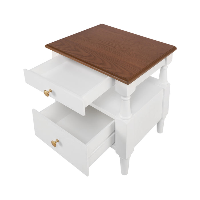 Emma 2-Drawer Wooden Bedroom Nightstand with Non-Slip Feet, Milk White