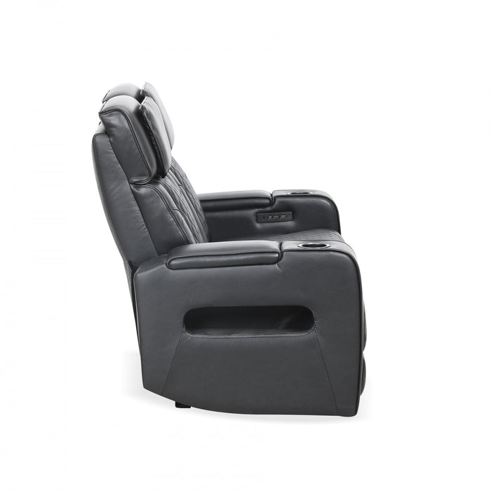 Kingsley 58 in. Leather Match Power Reclining Loveseat with Armrest Storage and USB - Black