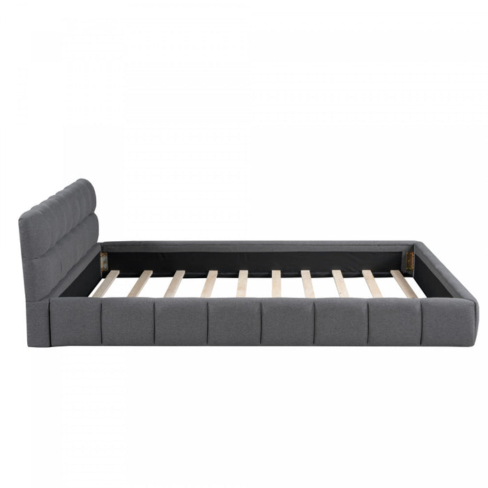 Jessica Upholstered Platform Bed with Comfortable Linen Fabric and Sturdy Frame,Queen Size,Gray Queen Bed