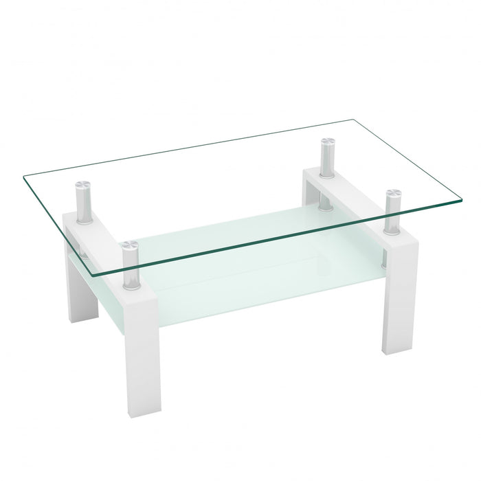 Liam Modern Rectangle Clear Tempered Glass Coffee Table,White