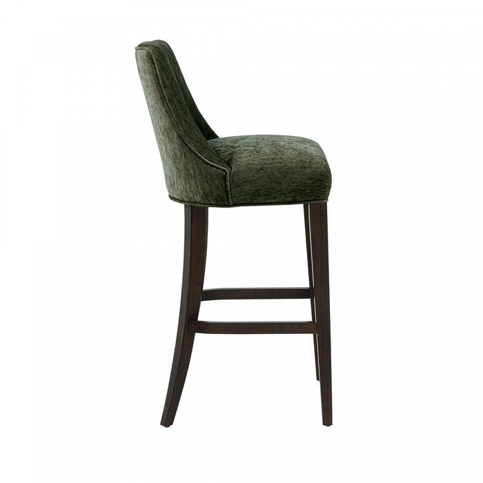 Beever Modern Chenille Wood Upholstered Barstool in Forest Green