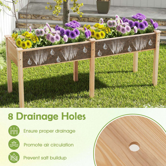 Costway Outdoor Raised Garden Bed With Legs 73x23x30in Wood Planter Box With Divider Panel Beige