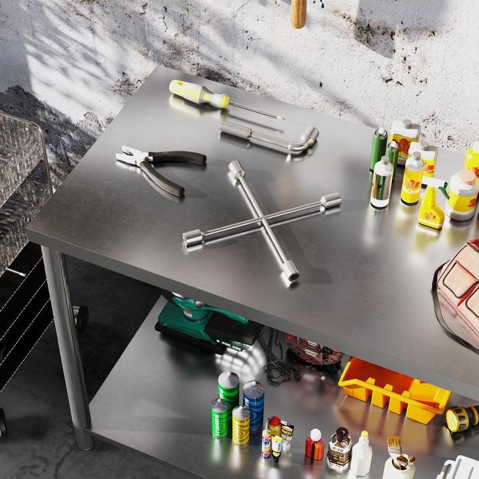 Homcom Stainless Steel Prep Table, Heavy Duty Workbench Table