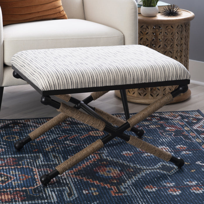 Ashburn Campaign Fabric Accent Striped Ottoman - Black