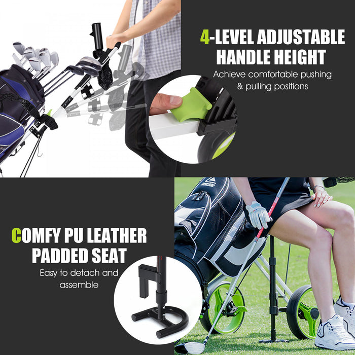 Costway Foldable 3 Wheel Push Pull Golf Club Cart Trolley W/ Seat Scoreboard Bag Swivel