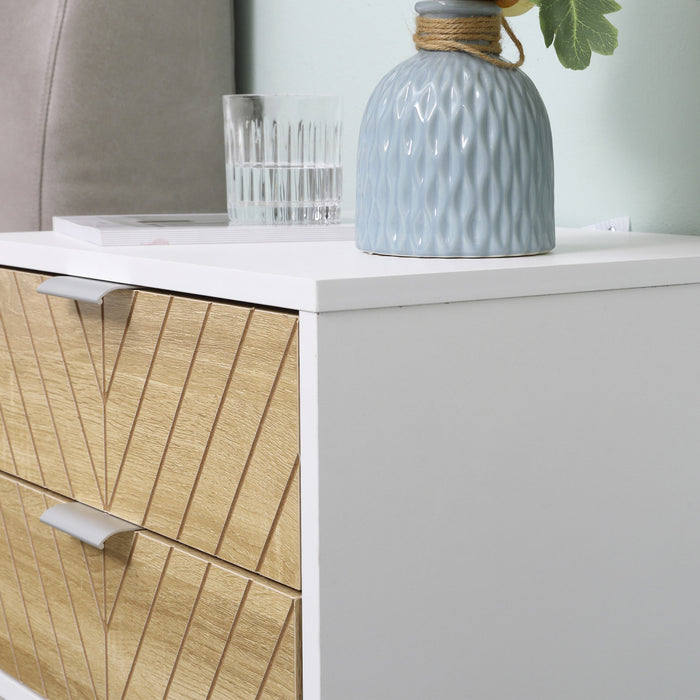 HOMCOM Nightstand with 2 Drawers and Steel Frame, Side Table, White