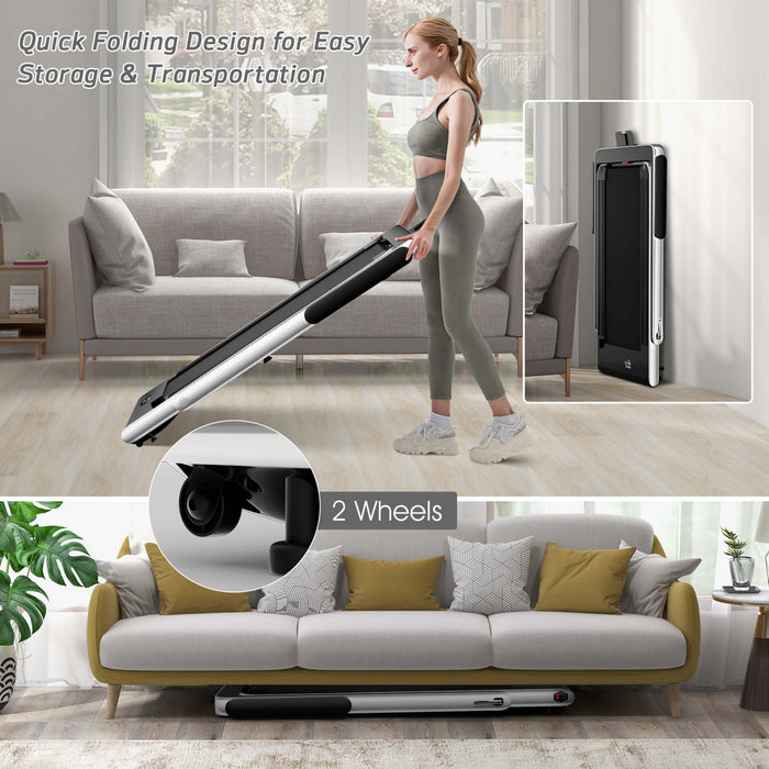Superfit 2.25hp 2 In 1 Dual Display Folding Treadmill Jogging Machine W/app Control Silver