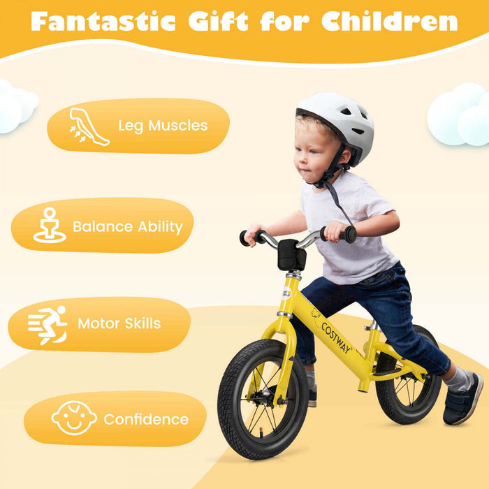 Costway 12 Inch Toddler Balance Bike No Pedal Training Bicycle With Inflatable Rubber Tires Yellow