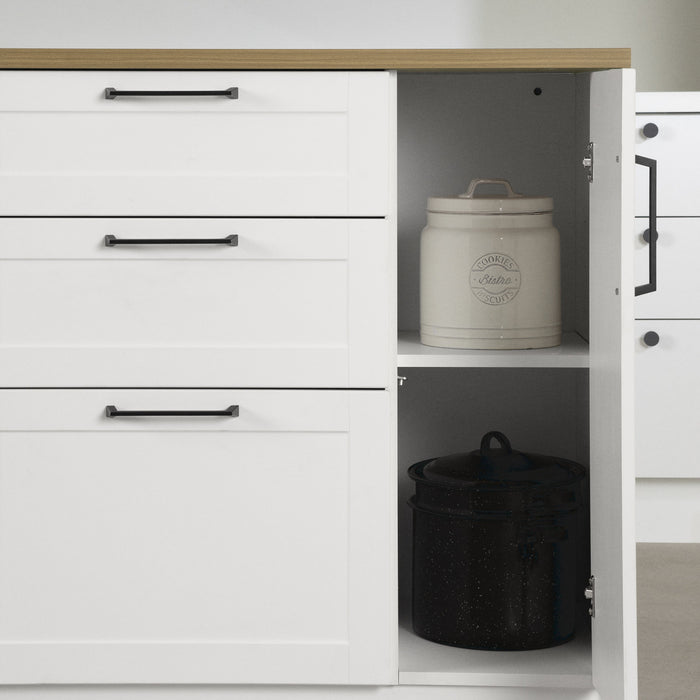 Toscano 3-Drawer Kitchen Island with Door - White & Maple Nutmeg