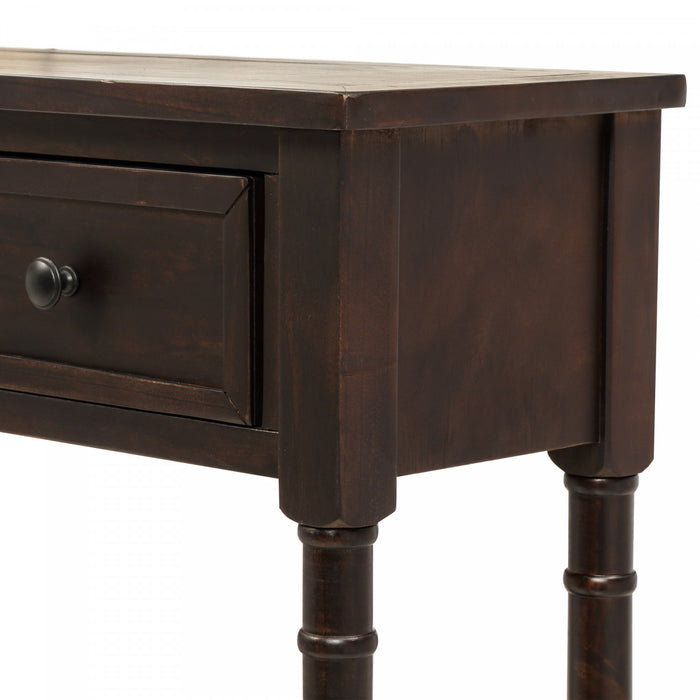 Phyllis Solid Wood Console Table With Drawers And Bottom Shelf - Espresso