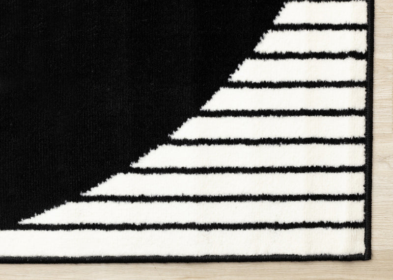 Florence Black White Stripes and Hollow Circle Modern Design, 2'7\" x 4'11\" Indoor Area Rug