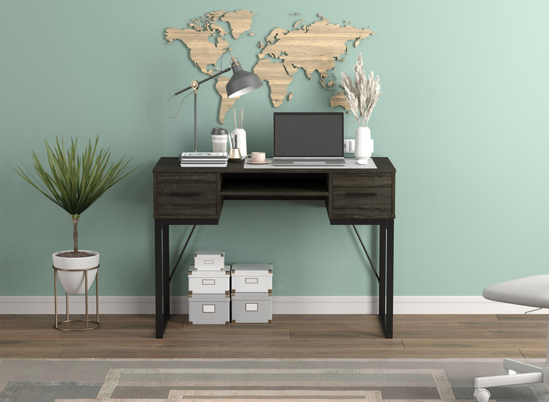 Computer Desk Study Desk For Home Office, Gaming Room 42.5l Dark Grey 2 Drawers 1 Shelf Black Metal Base